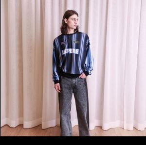 Le Pere Men's Striped Long Sleeve Mesh Pullover Size L NWT